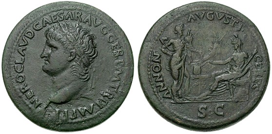 Moeda do imperador Nero que traz a deusa romana Ceres no verso.