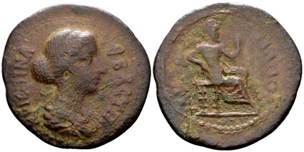 Moeda romana da imperatriz Crispina (esposa de Cômodo) , que traz o rei Príamo de Troia no reverso.