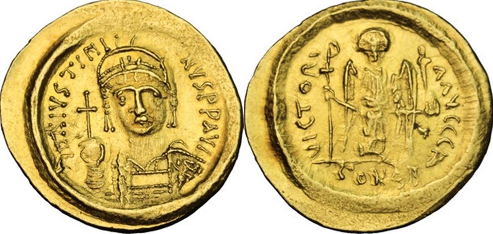 Solidus do imperador bizantino Justiniano I.