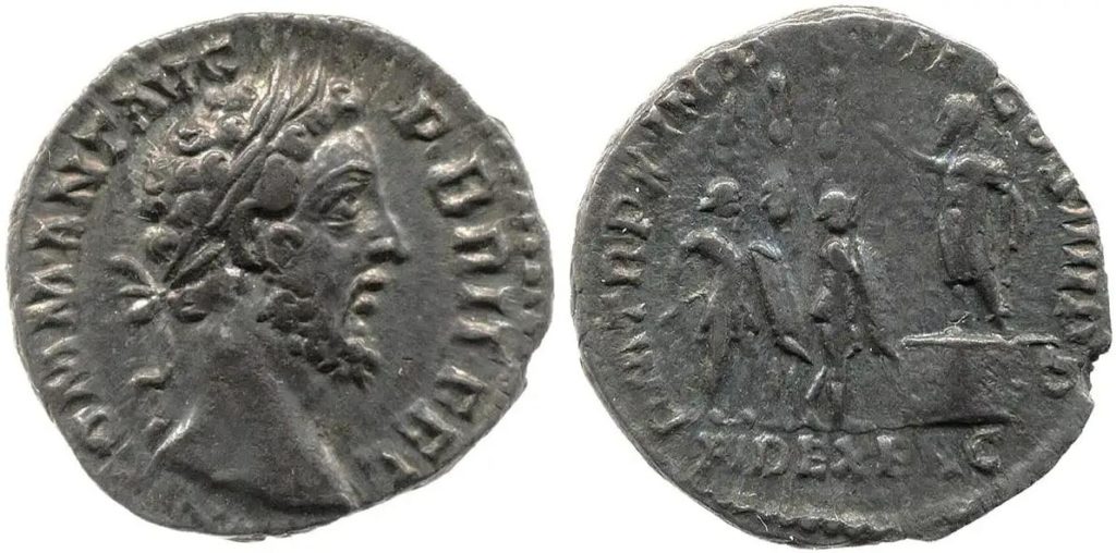 Denário de prata do imperador Cômodo.