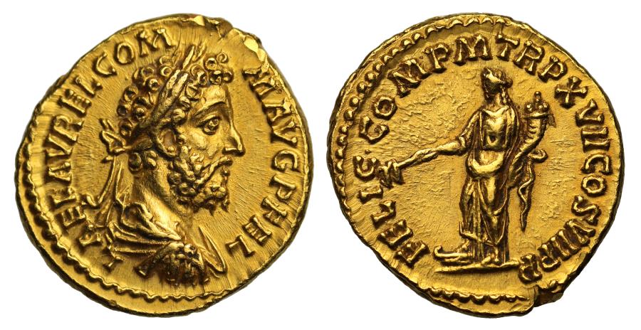 Moeda romana de ouro de Cômodo.