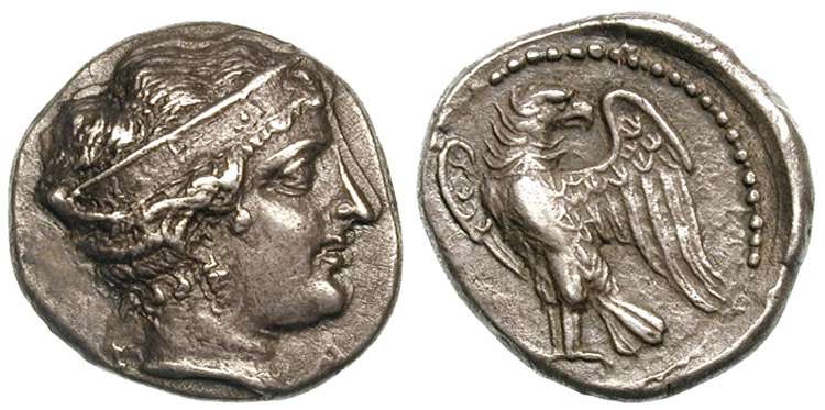 A deusa grega Hera em moeda antiga.