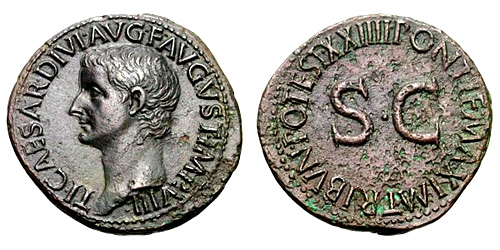 Moeda do segundo imperador romano, Tibério.
