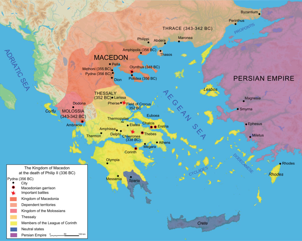 Mapa de onde ficava a Macedônia Antiga.