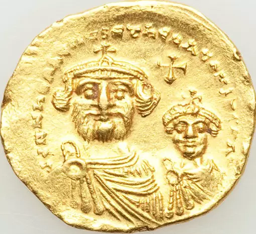 Anverso de moeda de ouro do imperador bizantino Heráclio.
