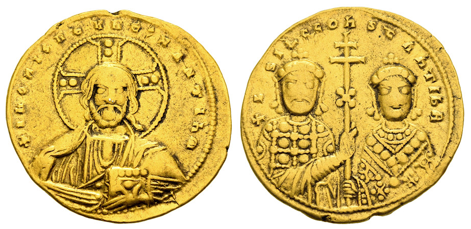 Tetartero de ouro dos imperadores bizantinos Basílio II e seu irmão Constantino VIII.