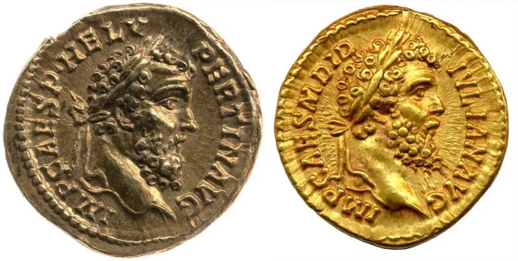 Retratos numismáticos do imperador Pertinax e Didius Julianus, 193 d.C.