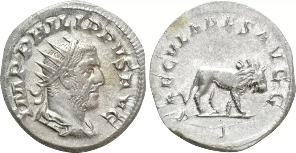 Antoniniano de Prata Comemorativo dos 1000 anos de Roma – Jogos Seculares, de Philip I o Árabe, Imperador Romano