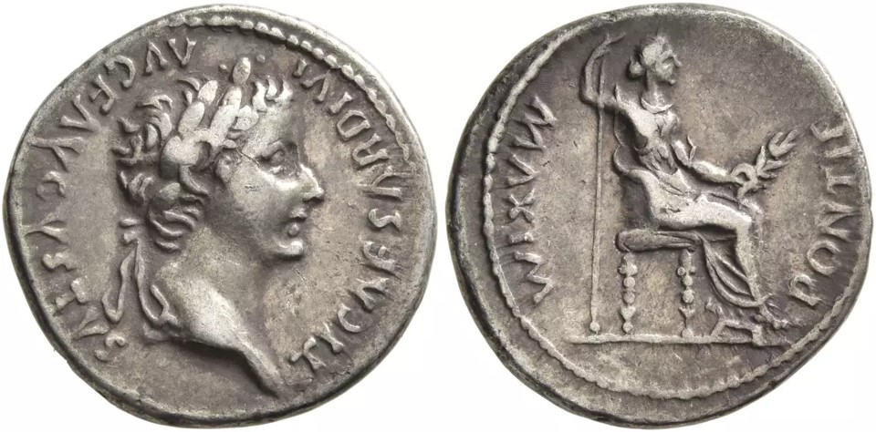 Denário de Prata Bíblico, do Imperador Romano Tiberius, tribute Penny Type, cunhado em Lugdunum